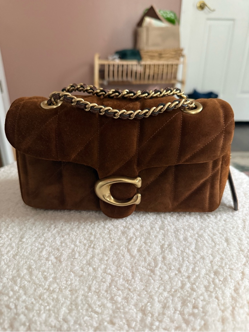 NWOT Coach Quilted Tabby 26 in Warm Brown Suede